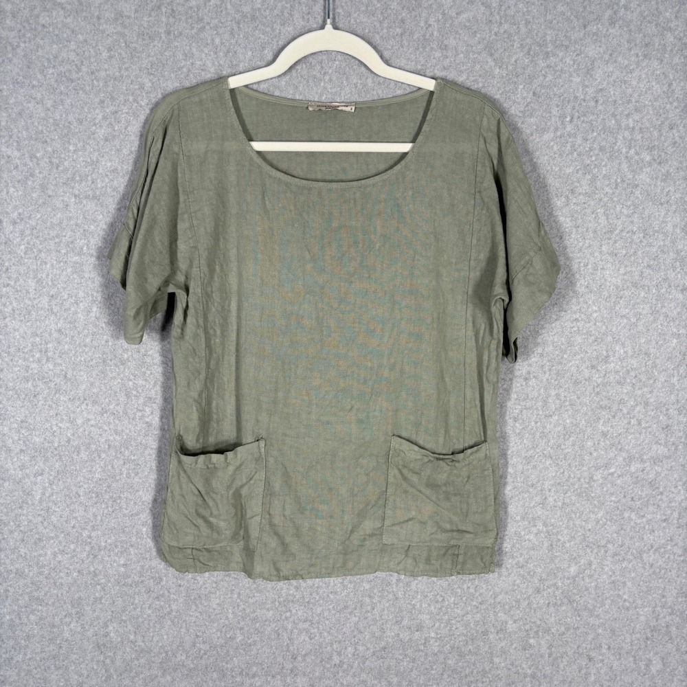 Francesca Bettini Linen Top Small Olive Army Lagenlook Artsy Made in Italy‎